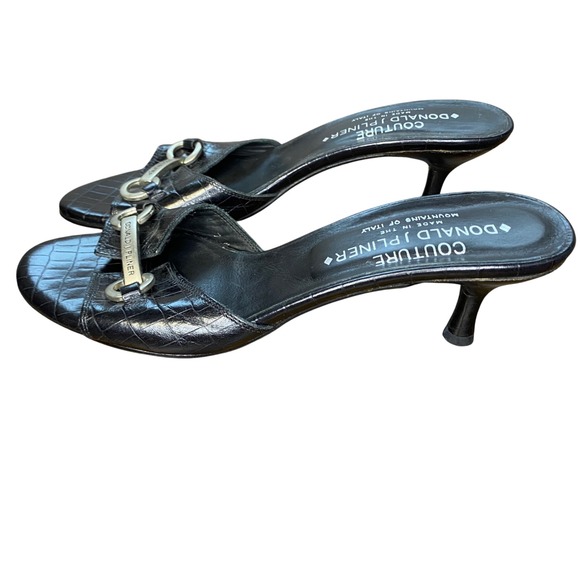 Donald J Pliner Couture‎ Black Leather Mules Kitten Heels Sandals Size 7N - Picture 4 of 14